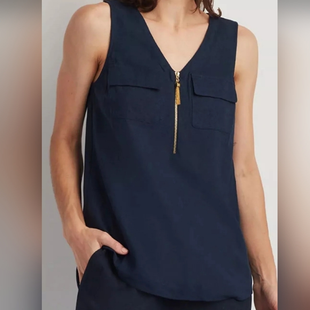 Ellen Tracy Sleeveless Linen Top in Stone Gray